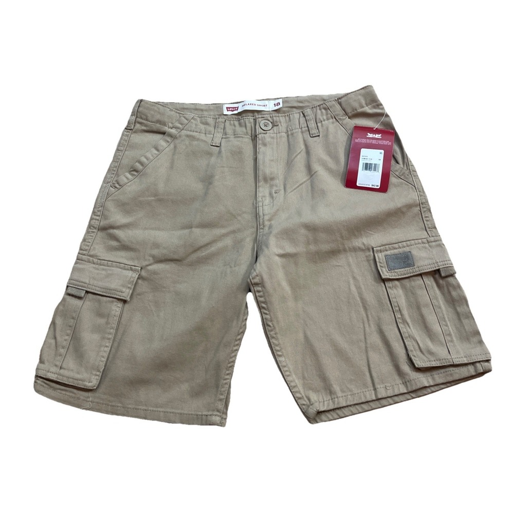 Levi's Relaxed Khaki Tan Cargo Shorts Boys Size 18 Regular Adjustable Waist NWT